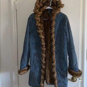 Dennis Basso Faux Fur Denim Coat